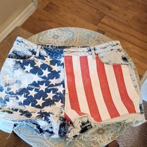 Patriotic Star & Stripe Women's Denim Shorts - Red, White & Blue